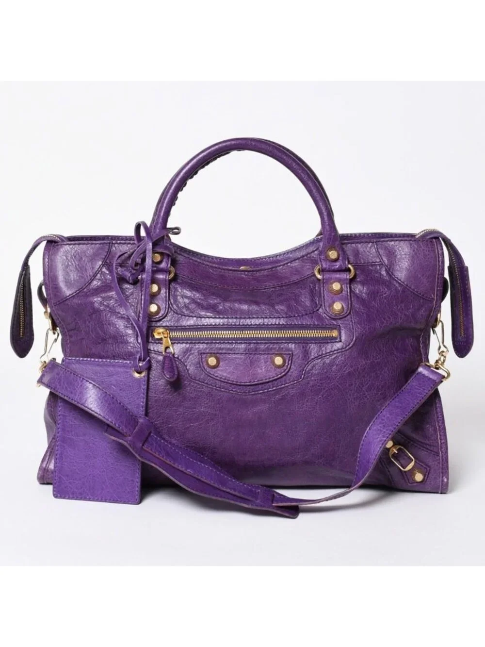 Balenciaga the Giant City Leather 2-Way Shoulder Bag Purple Gold